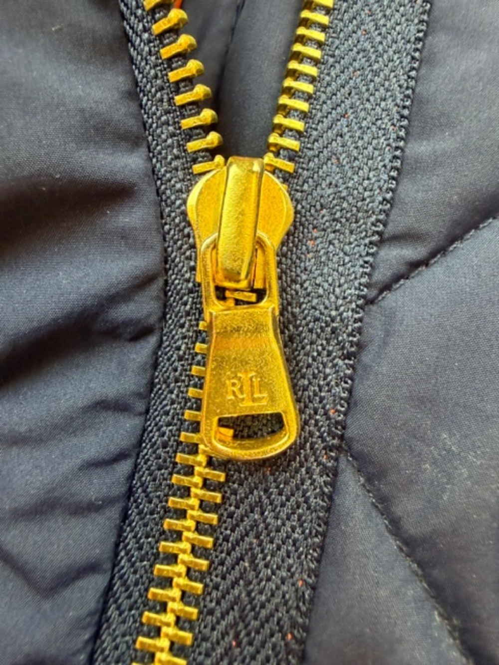 Lauren Ralph Lauren Diamond Quilted Snap Front Jacket Navy w/ Orange Lining Sz L - Picture 6 of 10